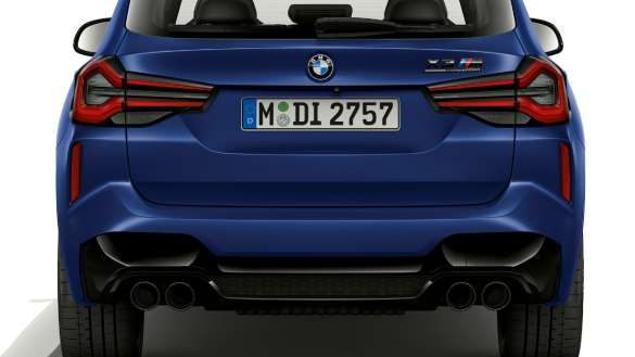 BMW X3 M Competition F97 LCI Facelift 2021 Frozen Marina Bay Blau metallic Heckdesign Heckansicht